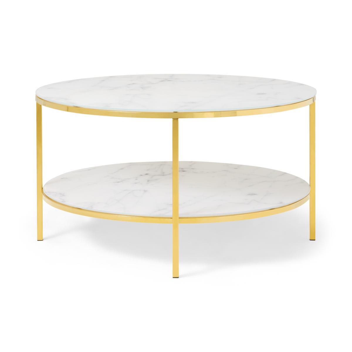 Alisma Round Two-Layer Coffee Table, Marble Effect Glass & Brass – image 2