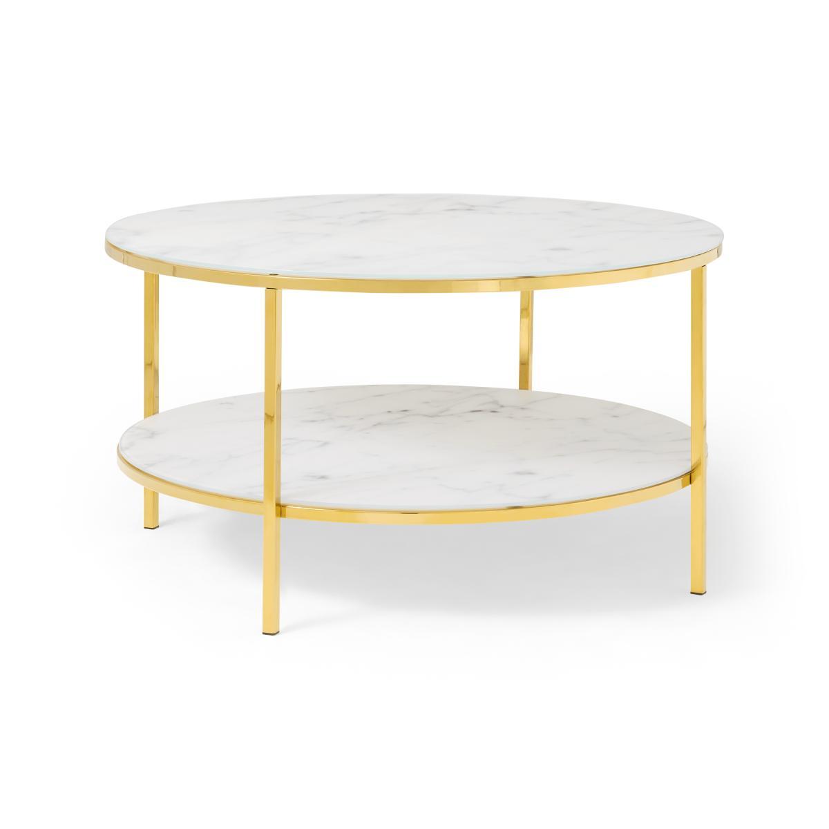 Alisma Round Two-Layer Coffee Table, Marble Effect Glass & Brass – image 3