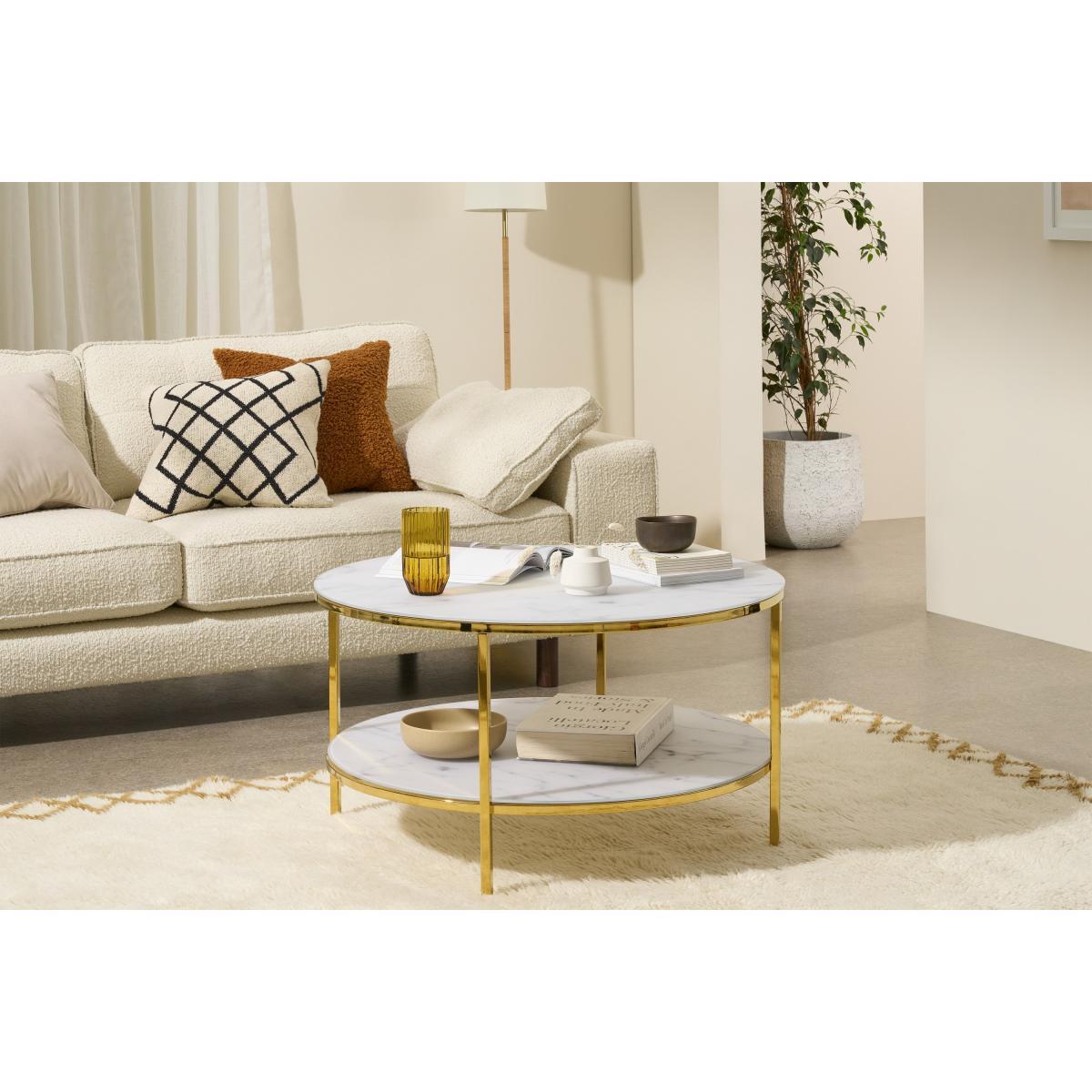 Alisma Round Two-Layer Coffee Table, Marble Effect Glass & Brass – image 4