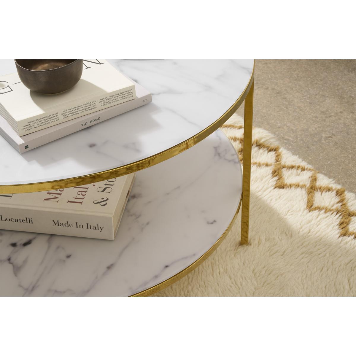 Alisma Round Two-Layer Coffee Table, Marble Effect Glass & Brass – image 5