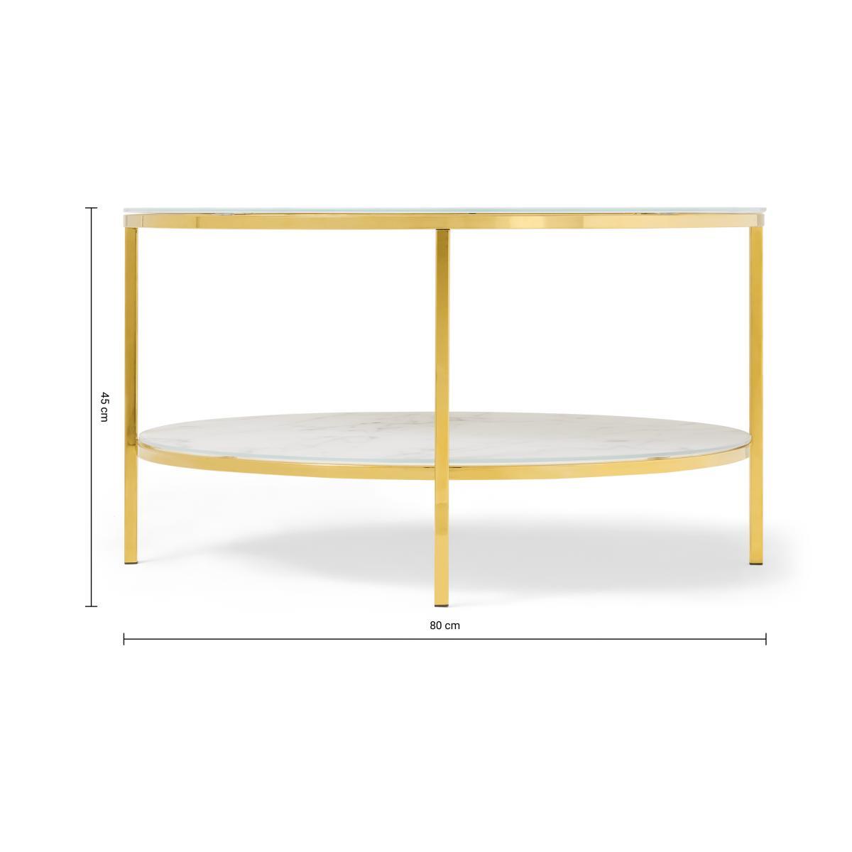 Alisma Round Two-Layer Coffee Table, Marble Effect Glass & Brass – image 9
