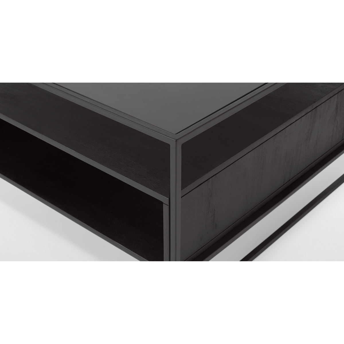Kilby Square Coffee Table, Black Stained Mango Wood and Smoked Glass – image 2