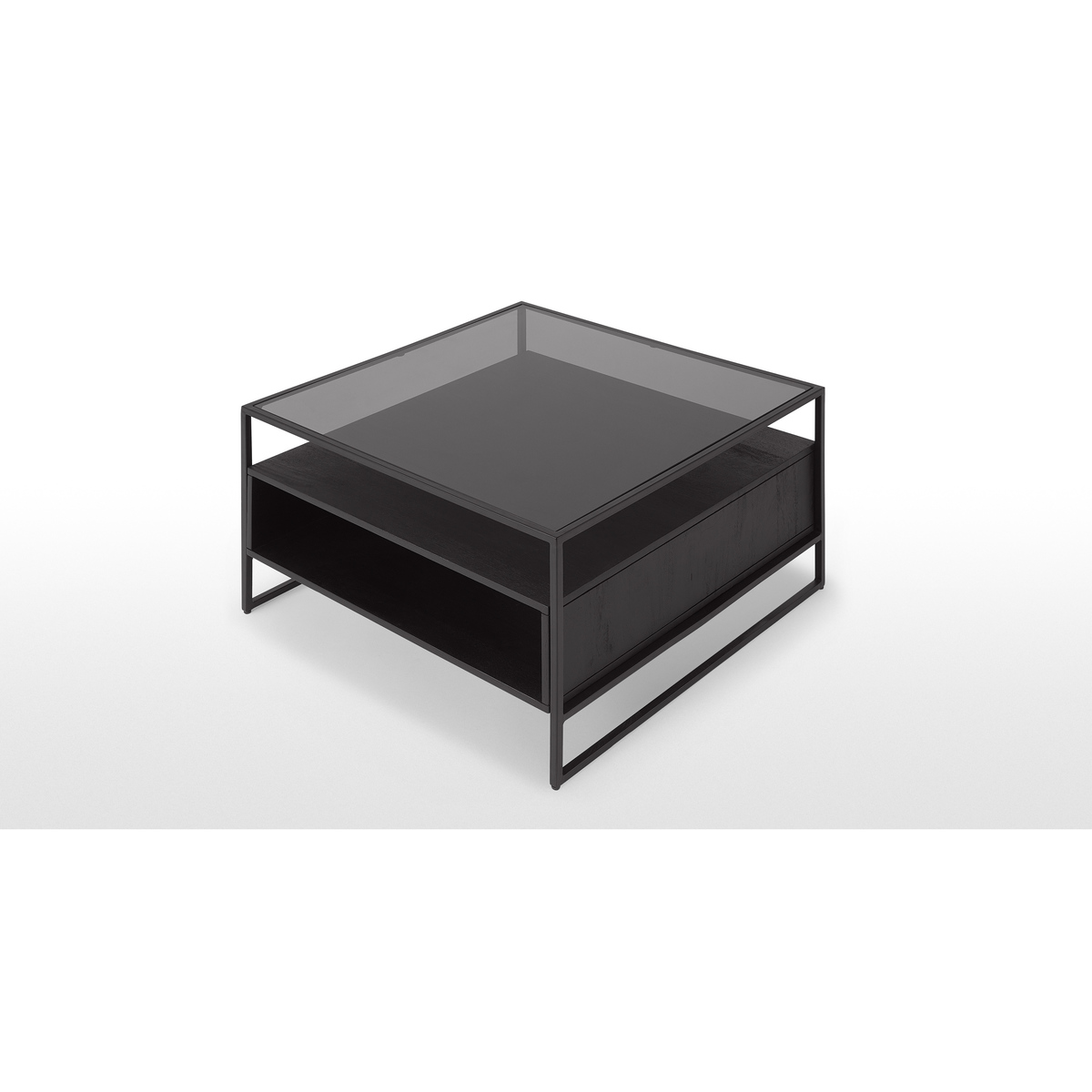 Kilby Square Coffee Table, Black Stained Mango Wood and Smoked Glass – image 3