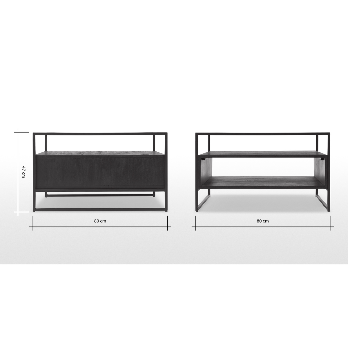 Kilby Square Coffee Table, Black Stained Mango Wood and Smoked Glass – image 5