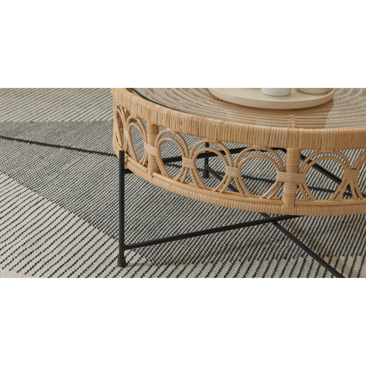 Moreno Coffee Table, Natural Cane & Glass – image 4