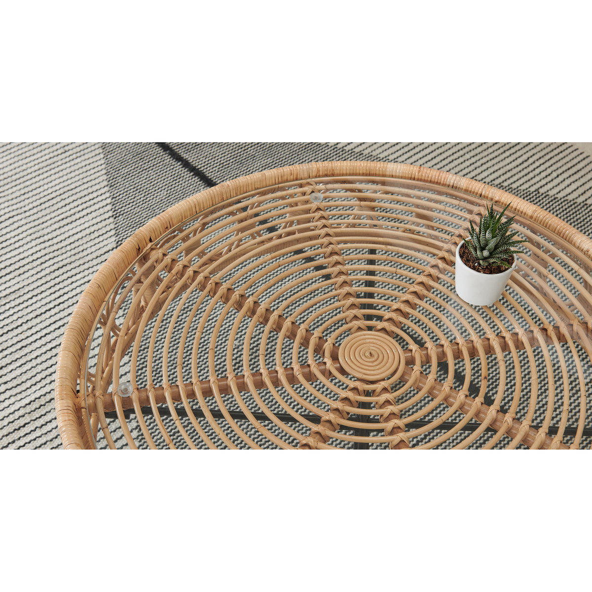 Moreno Coffee Table, Natural Cane & Glass – image 6