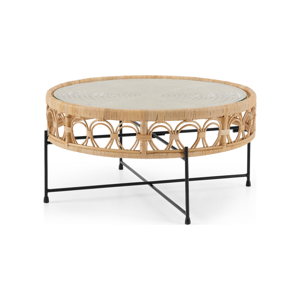 Moreno Coffee Table, Natural Cane & Glass – image 1