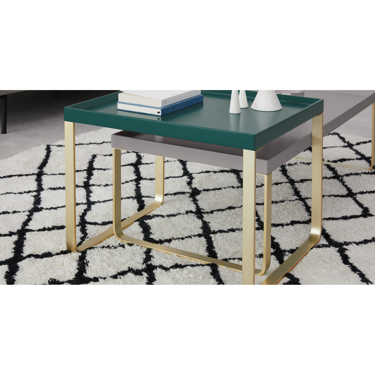 Lenny Painted Nesting Coffee Table, Racing Green and Grey – image 4