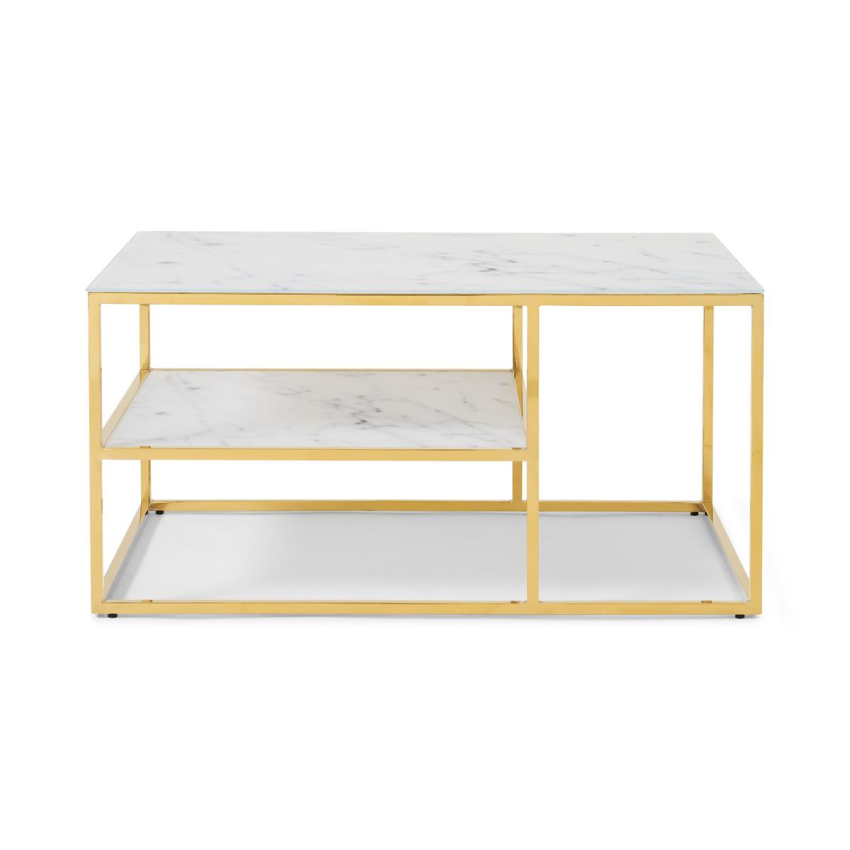 Alisma 2 Layer Square Coffee Table, Frosted Marble Effect Glass & Brass – image 2