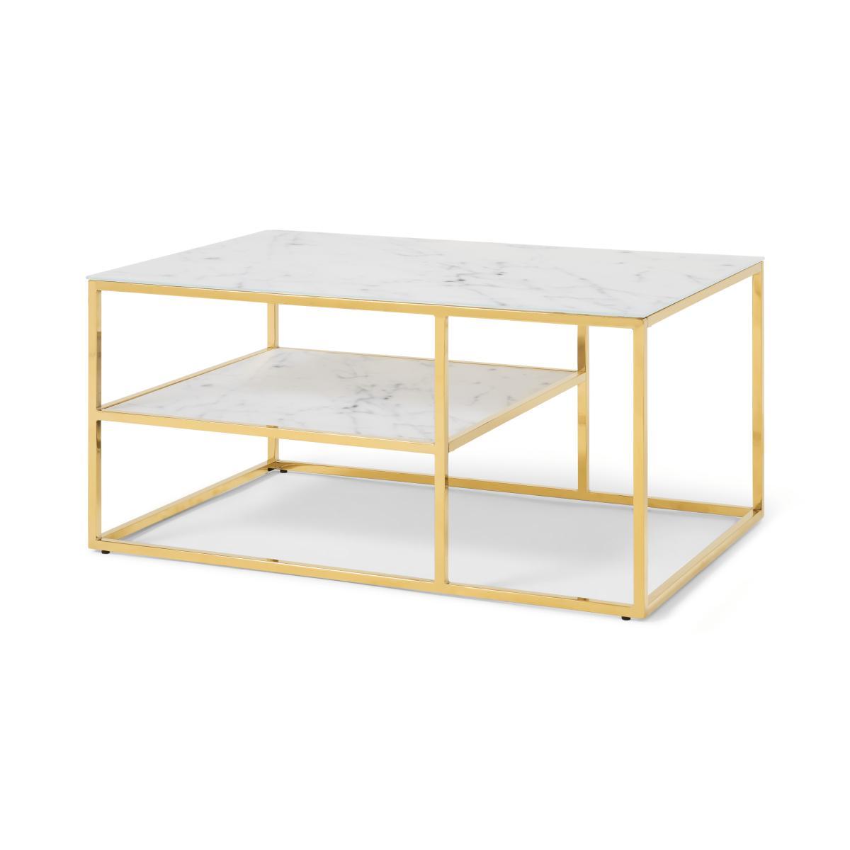 Alisma 2 Layer Square Coffee Table, Frosted Marble Effect Glass & Brass – image 3