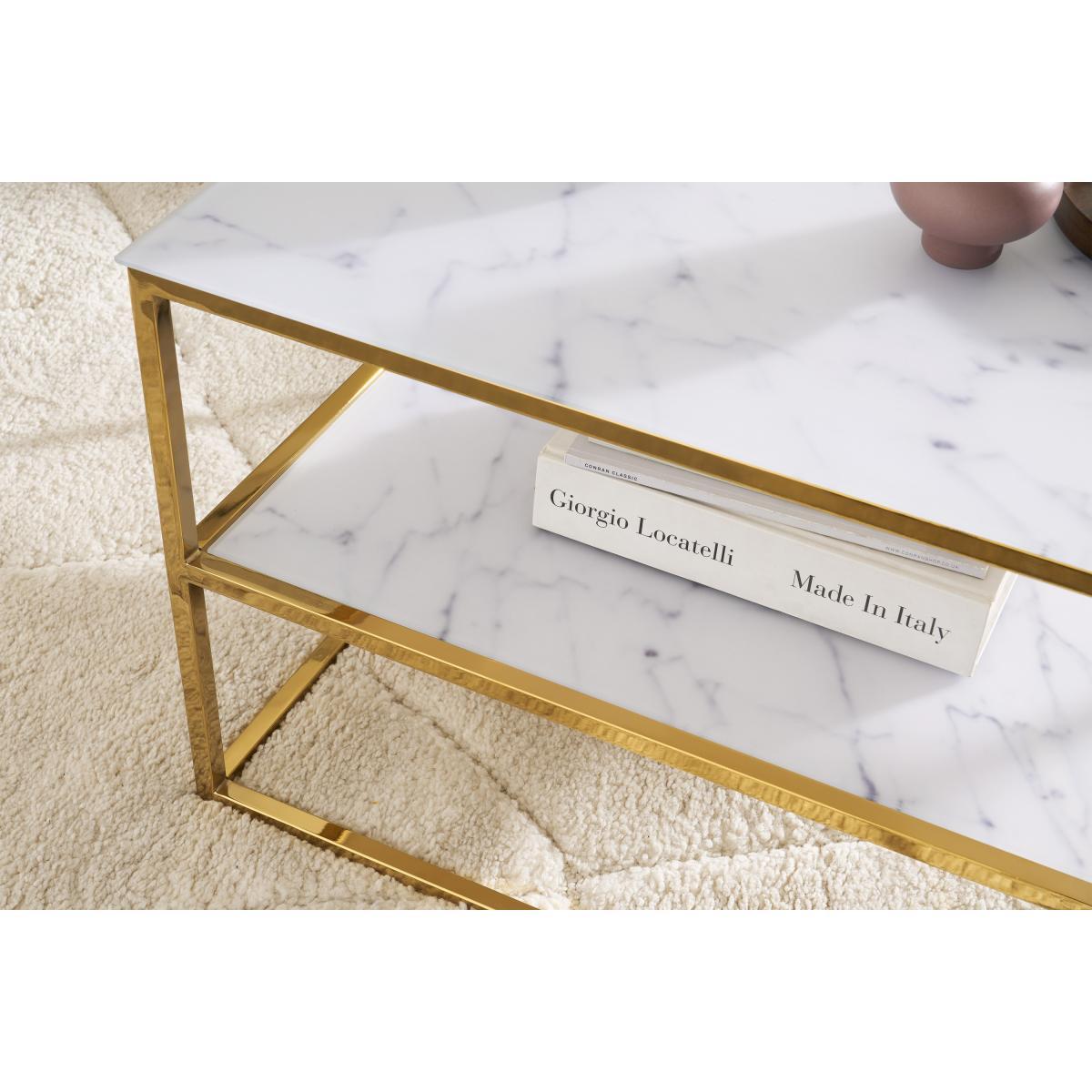 Alisma 2 Layer Square Coffee Table, Frosted Marble Effect Glass & Brass – image 5