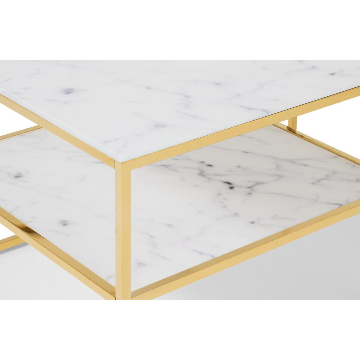 Alisma 2 Layer Square Coffee Table, Frosted Marble Effect Glass & Brass – image 6