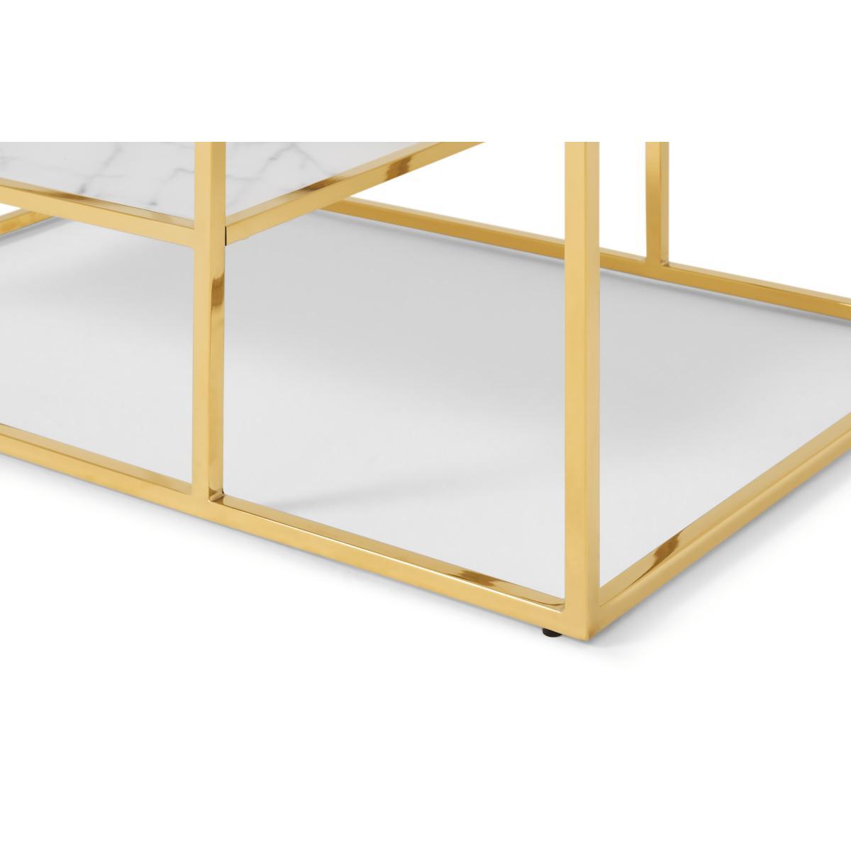 Alisma 2 Layer Square Coffee Table, Frosted Marble Effect Glass & Brass – image 7