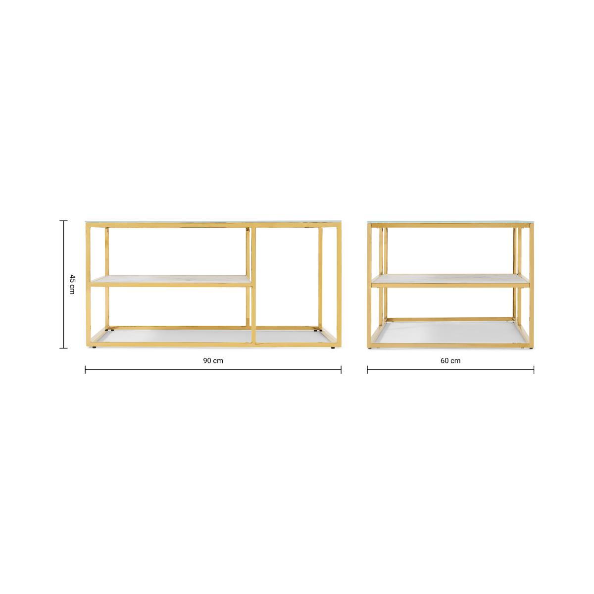 Alisma 2 Layer Square Coffee Table, Frosted Marble Effect Glass & Brass – image 9