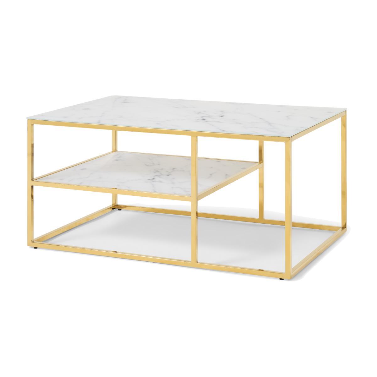 Alisma 2 Layer Square Coffee Table, Frosted Marble Effect Glass & Brass – image 1