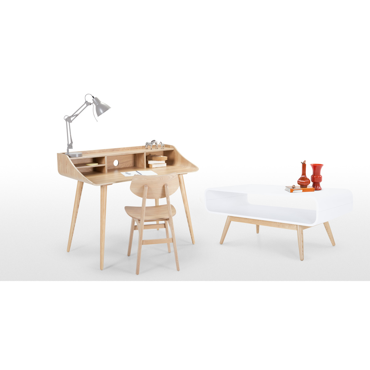 Esme Compact Coffee Table, White and Ash – image 2