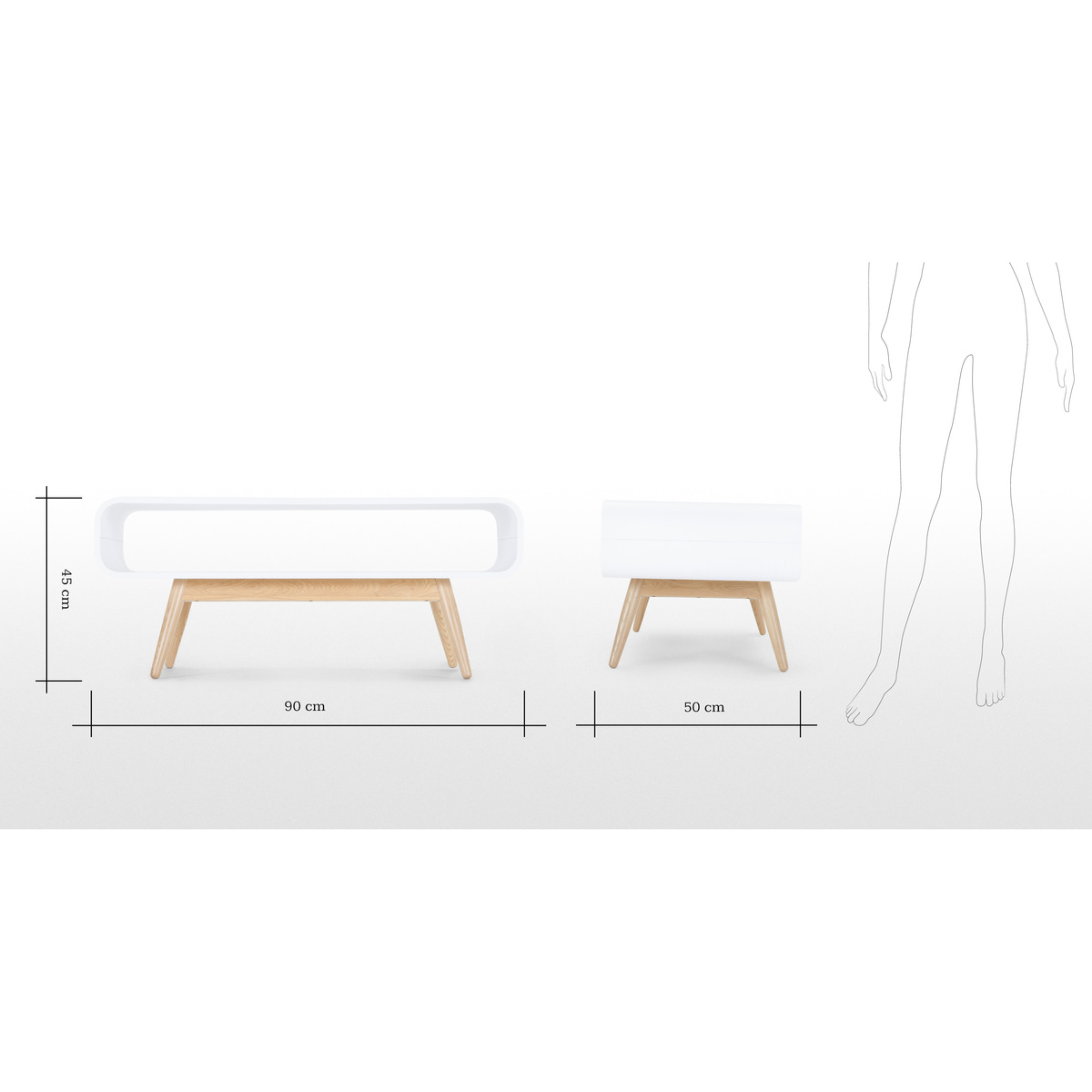 Esme Compact Coffee Table, White and Ash – image 7
