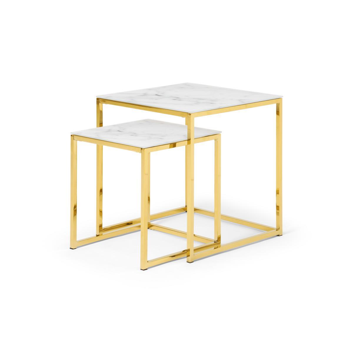 Alisma Nesting Tables, Marble Effect Glass & Brass – image 2
