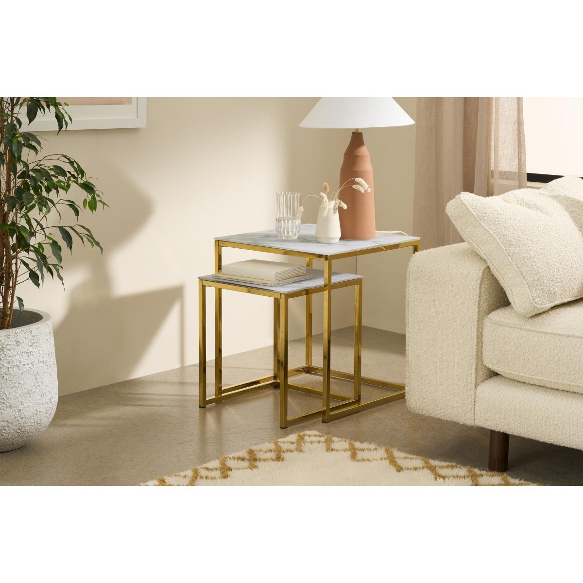 Alisma Nesting Tables, Marble Effect Glass & Brass – image 3