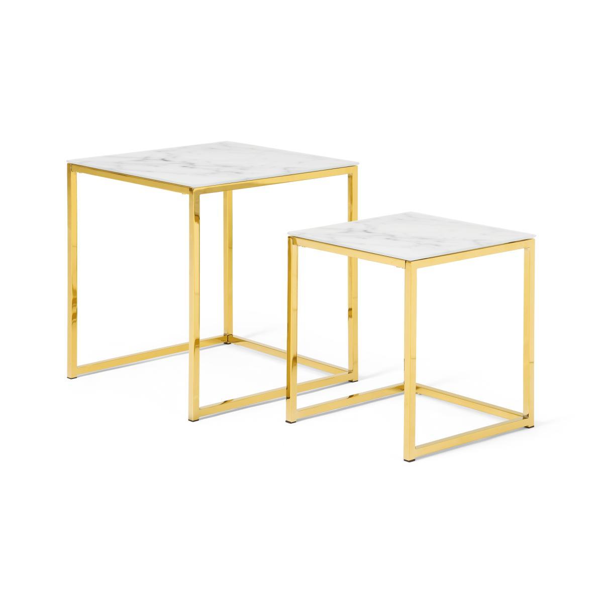 Alisma Nesting Tables, Marble Effect Glass & Brass – image 6