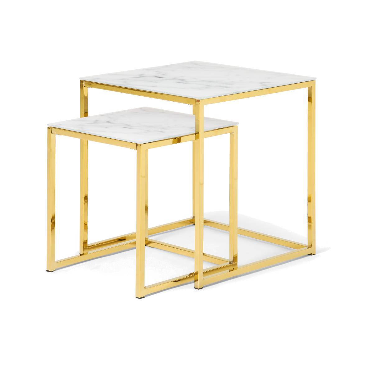 Alisma Nesting Tables, Marble Effect Glass & Brass – image 1