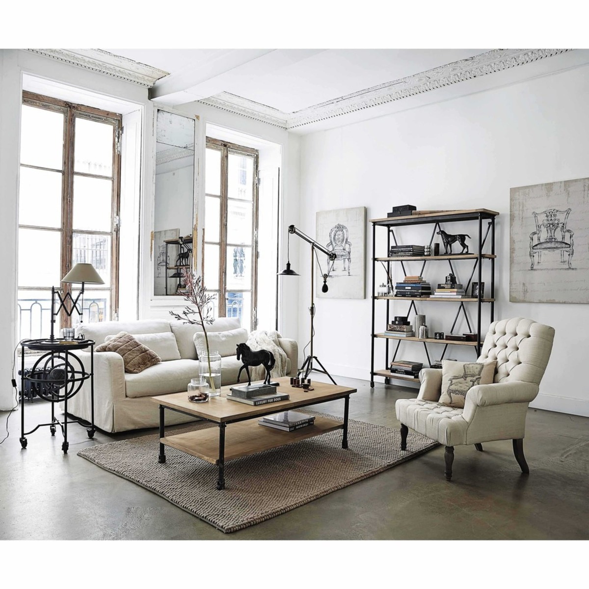 Wood and metal coffee table on castors W 135cm Archibald – image 5