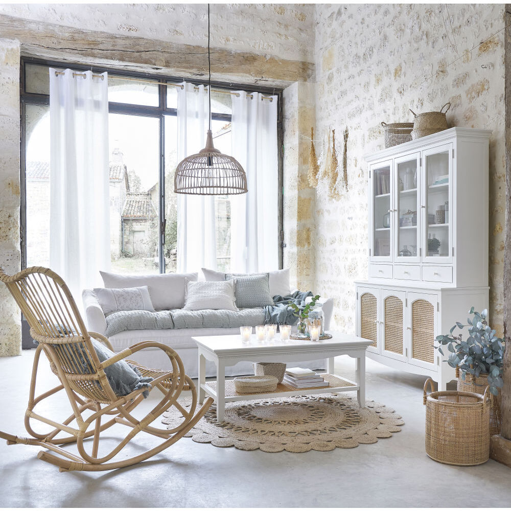 Canework coffee table in off-white with 2 levels – image 4