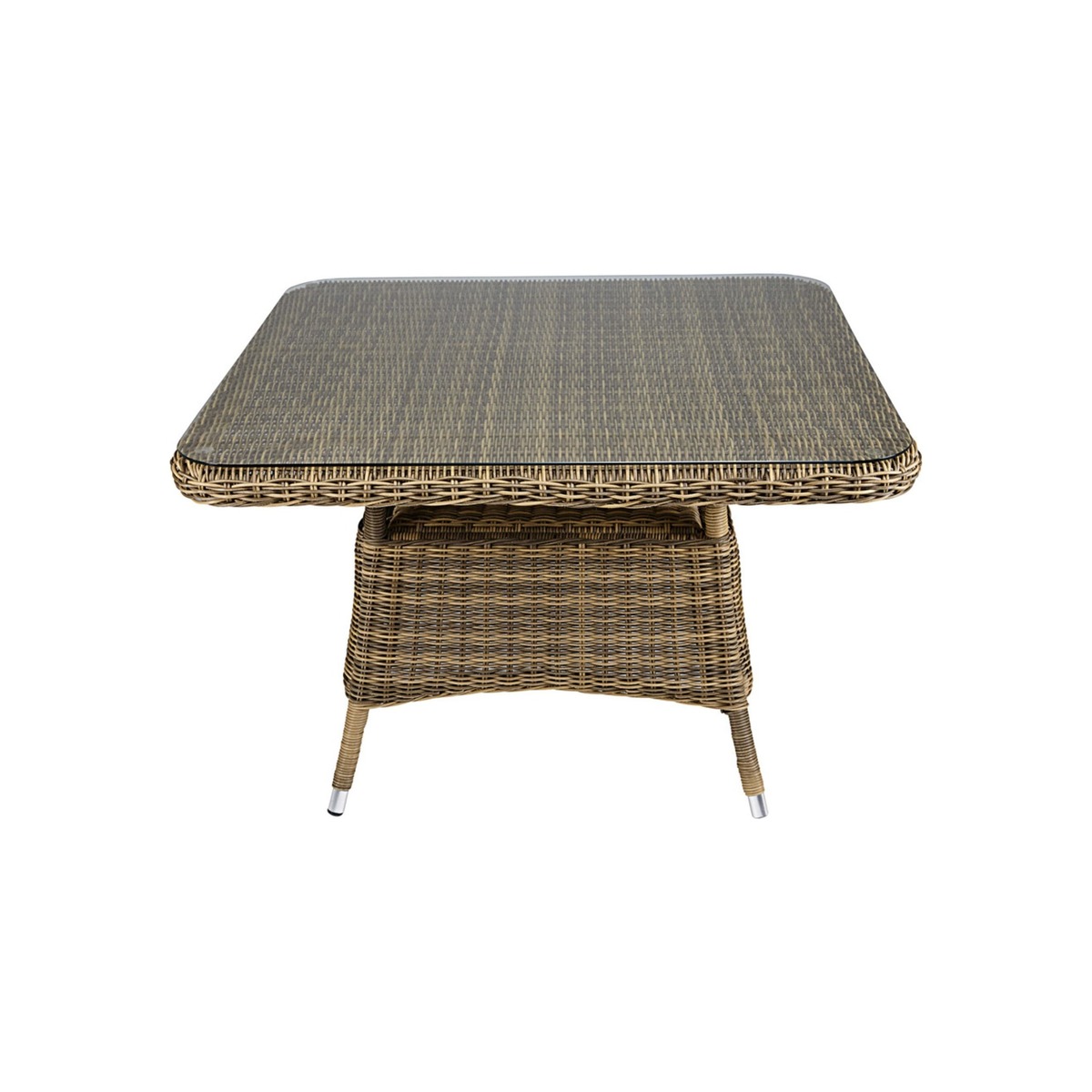 4-seater square garden coffee table in tempered glass and resin wicker St Raphaël – image 2