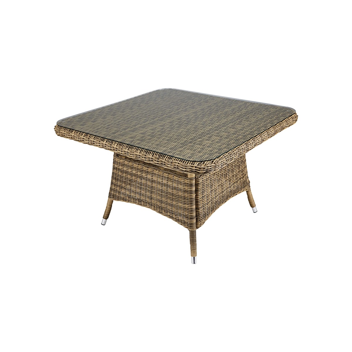 4-seater square garden coffee table in tempered glass and resin wicker St Raphaël – image 1