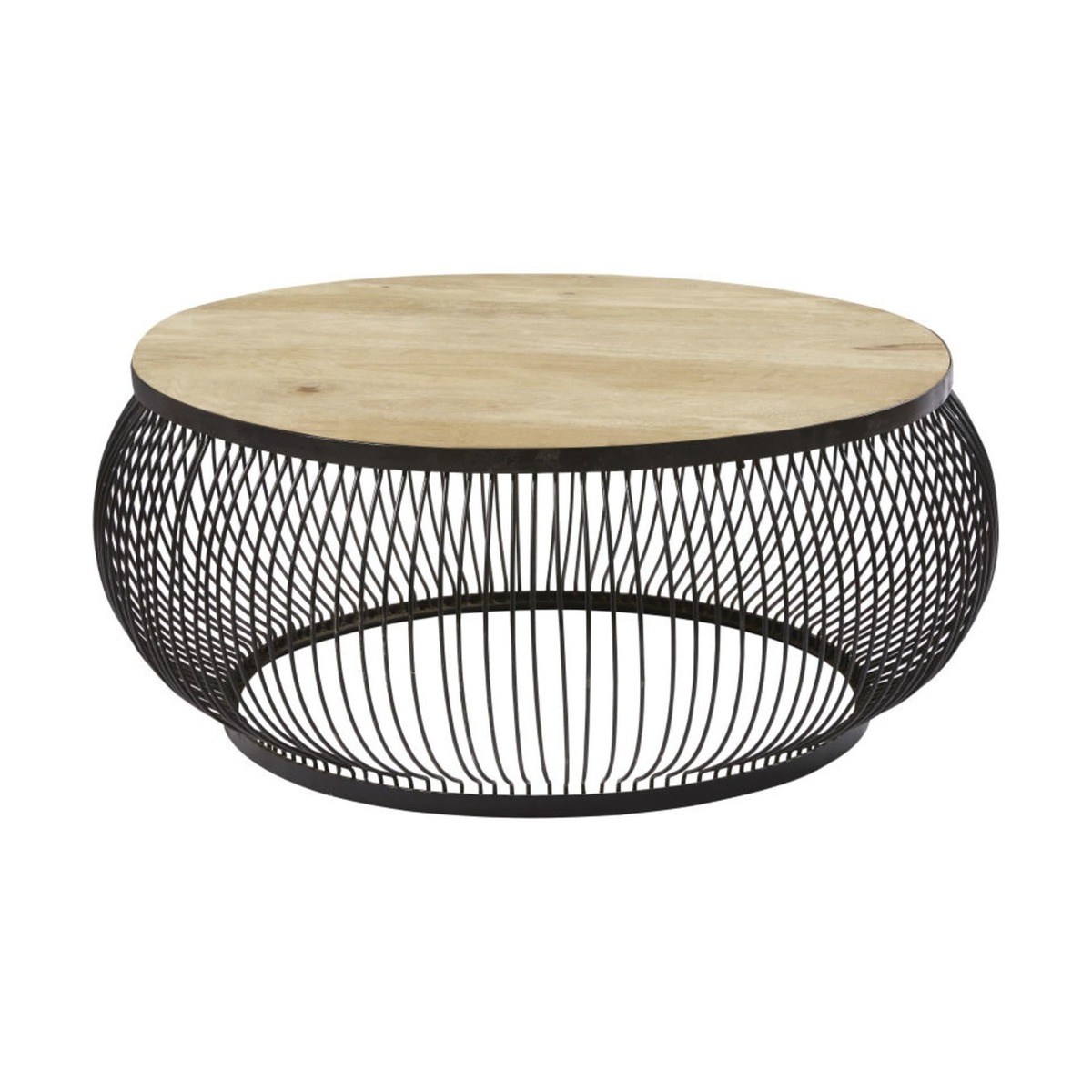 Round Black Metal and Solid Mango Wood Coffee Table Juana – image 1