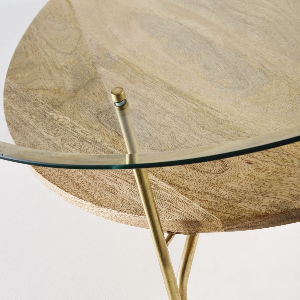Round Tempered Glass and Solid Mango Wood Coffee Table – image 2