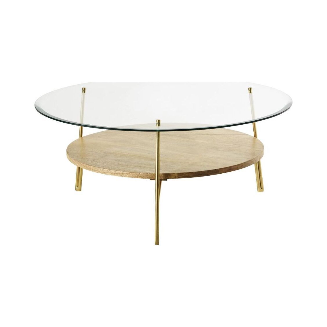 Round Tempered Glass and Solid Mango Wood Coffee Table – image 1