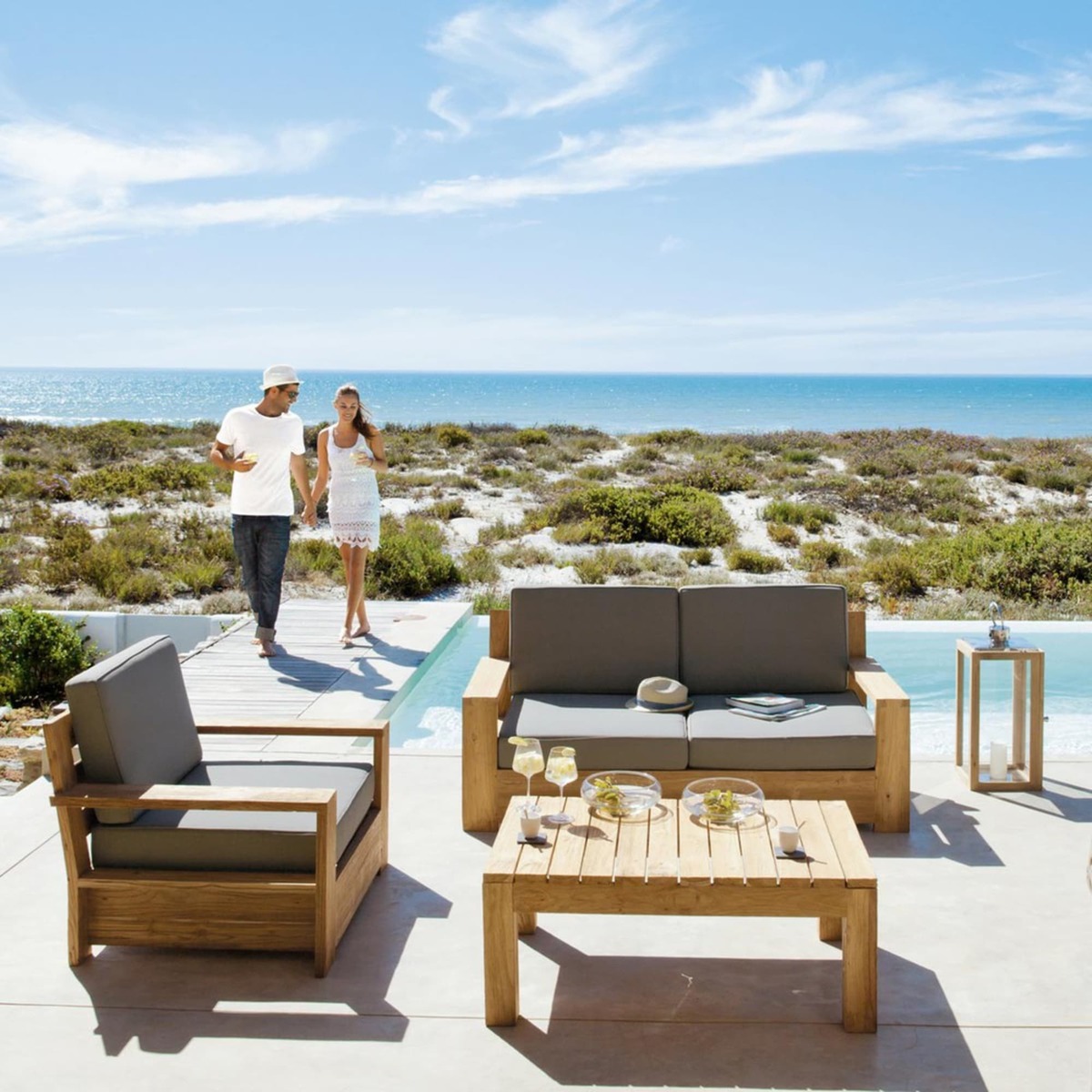 Teak garden coffee table W 102cm Cadaques – image 2