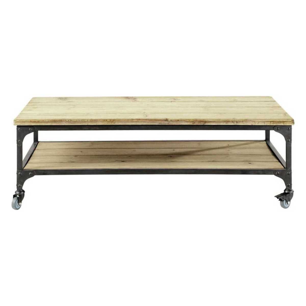 Fir and metal industrial coffee table on castors Gallieni – image 1