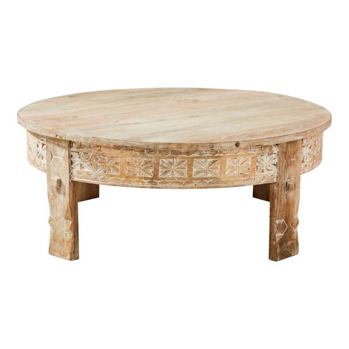 Carved Solid Mango Wood Round Coffee Table Manilal – image 2