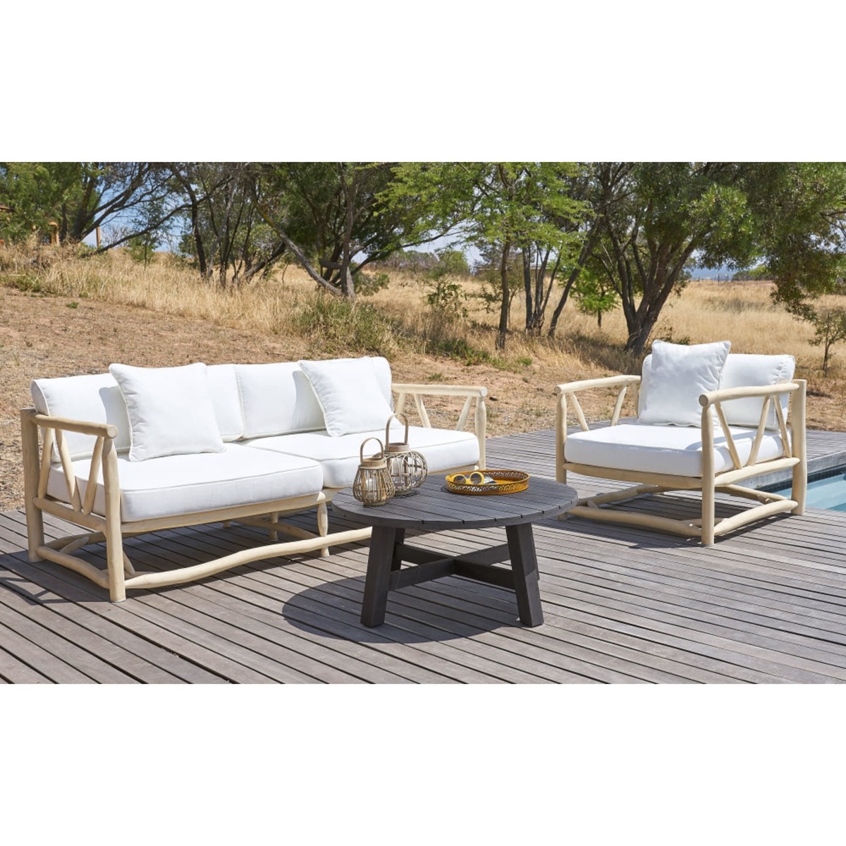 Round Black Solid Acacia Garden Coffee Table Perissa – image 5