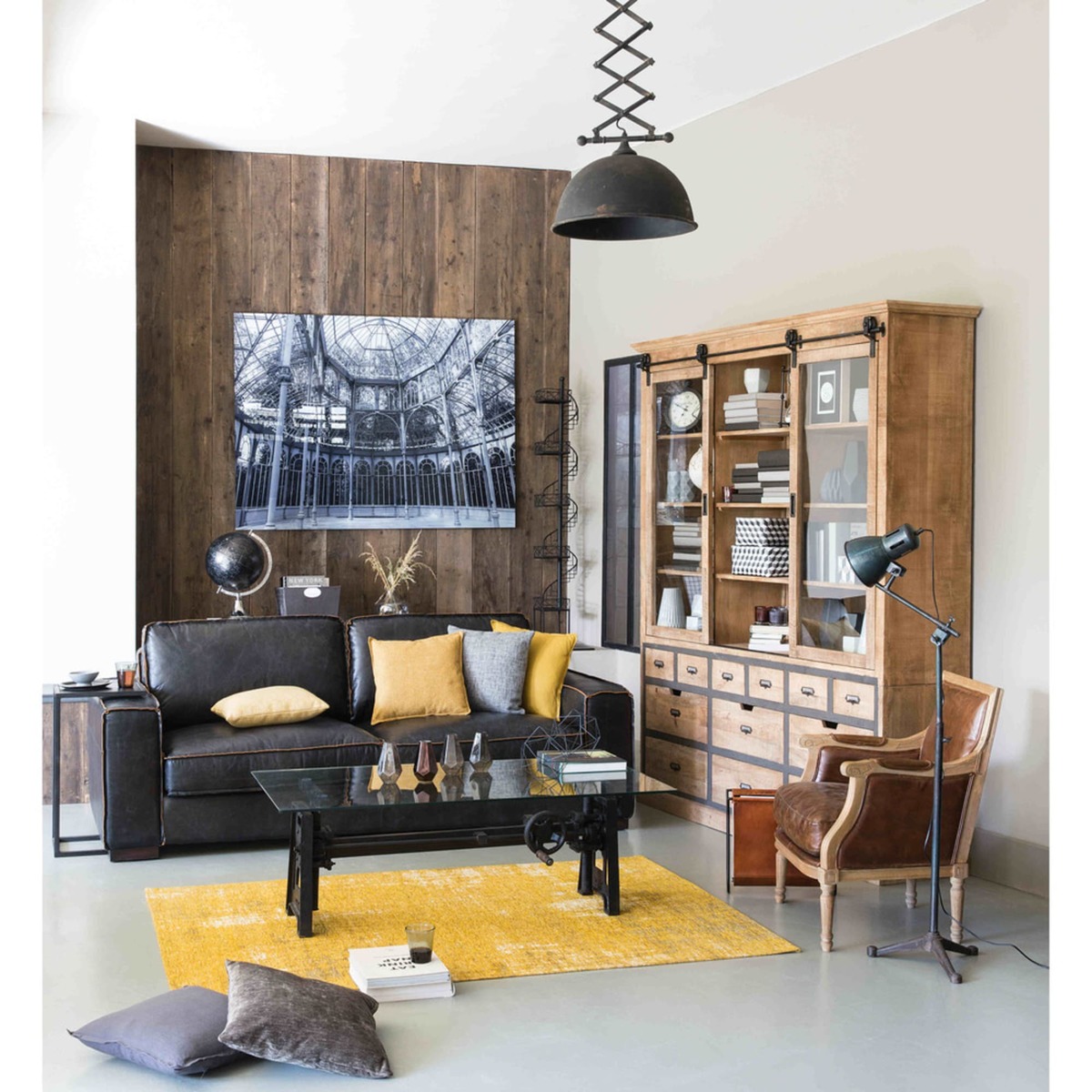 Glass and metal industrial coffee table W 135cm Garibaldi – image 4