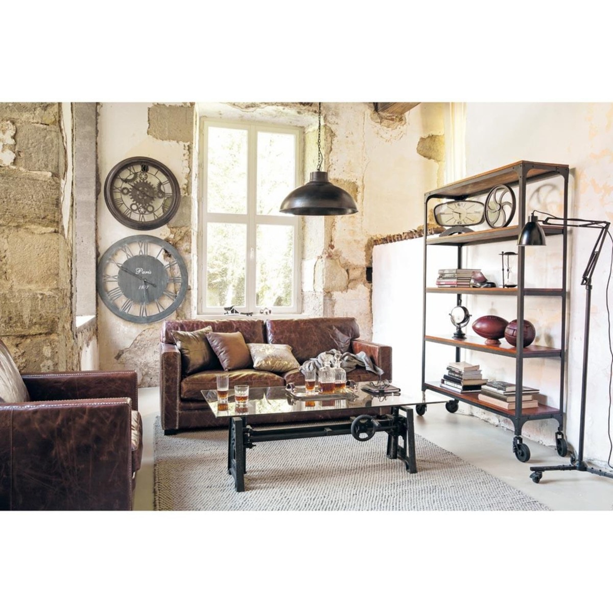 Glass and metal industrial coffee table W 135cm Garibaldi – image 6
