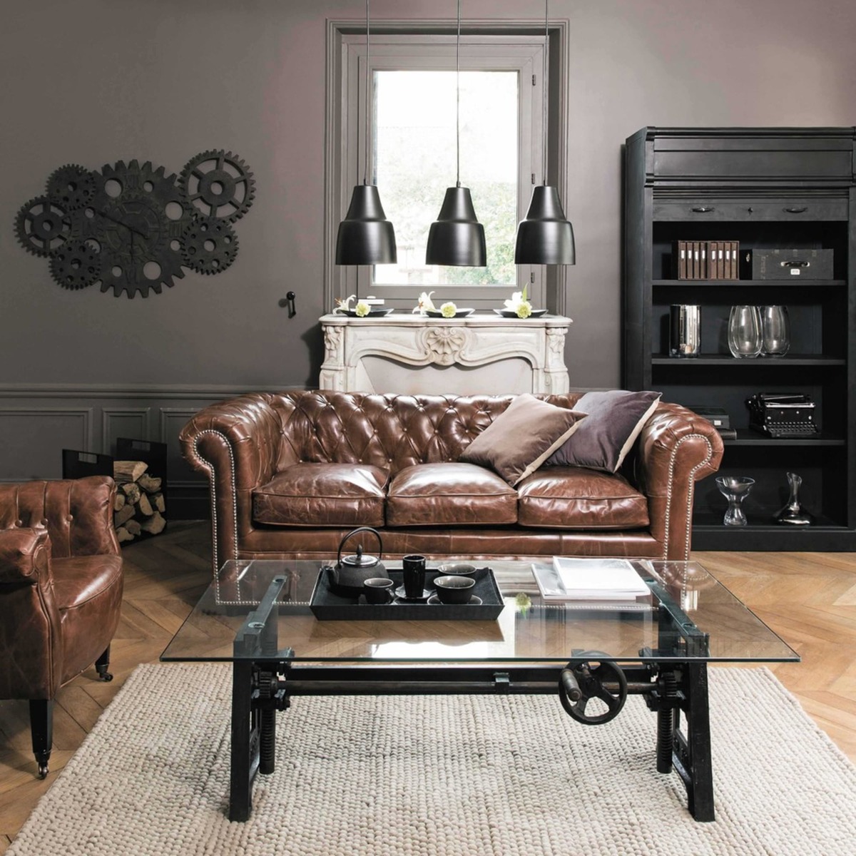 Glass and metal industrial coffee table W 135cm Garibaldi – image 8