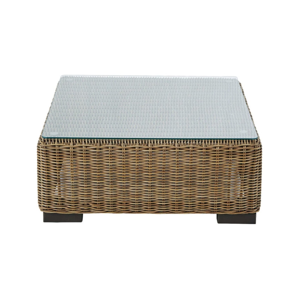 Wicker and tempered glass garden coffee table W 77cm Fidji – image 2