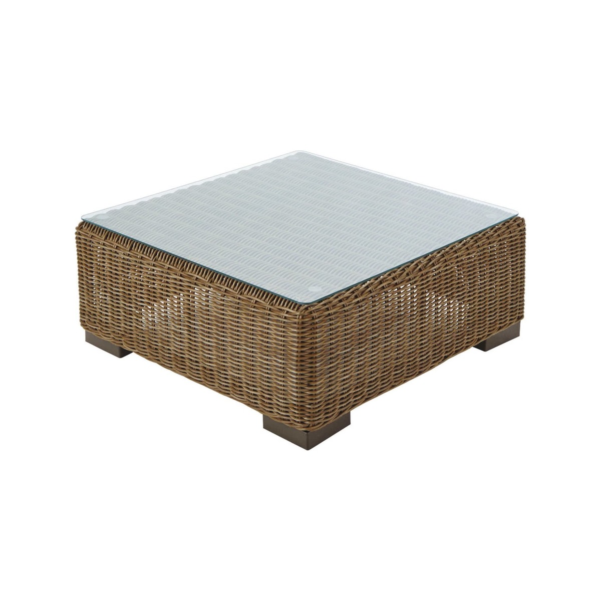 Wicker and tempered glass garden coffee table W 77cm Fidji – image 1