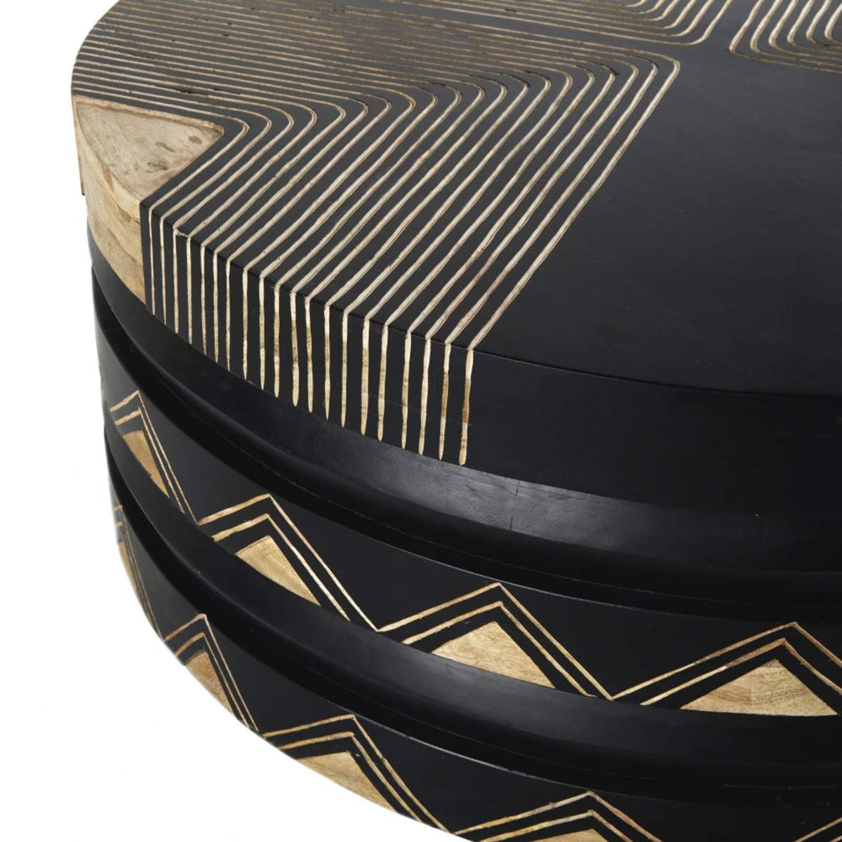 Round Two Tone Carved Mango Wood Coffee Table Aissa – image 2