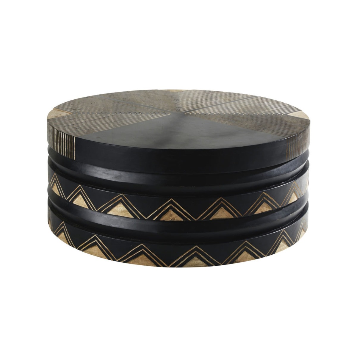 Round Two Tone Carved Mango Wood Coffee Table Aissa – image 1