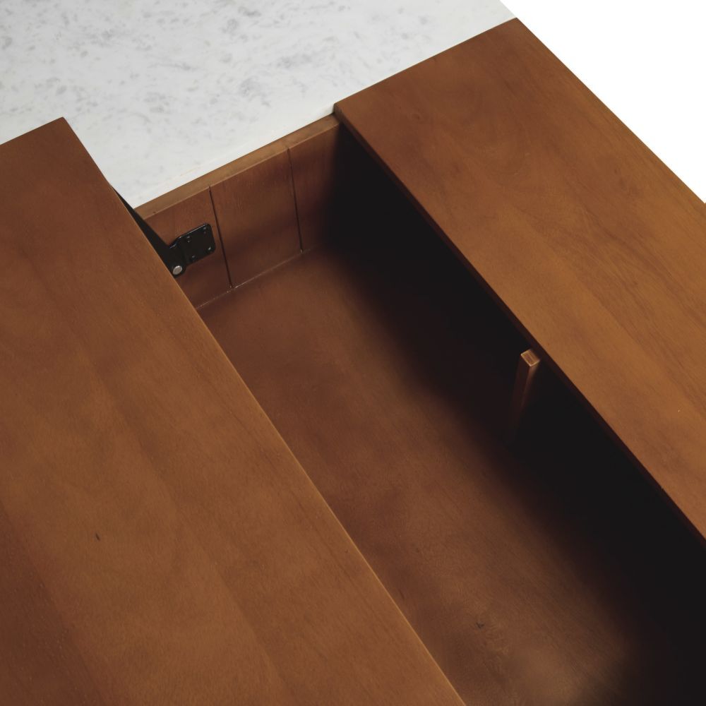 Lift top coffee table in solid mango wood and white marble – image 3