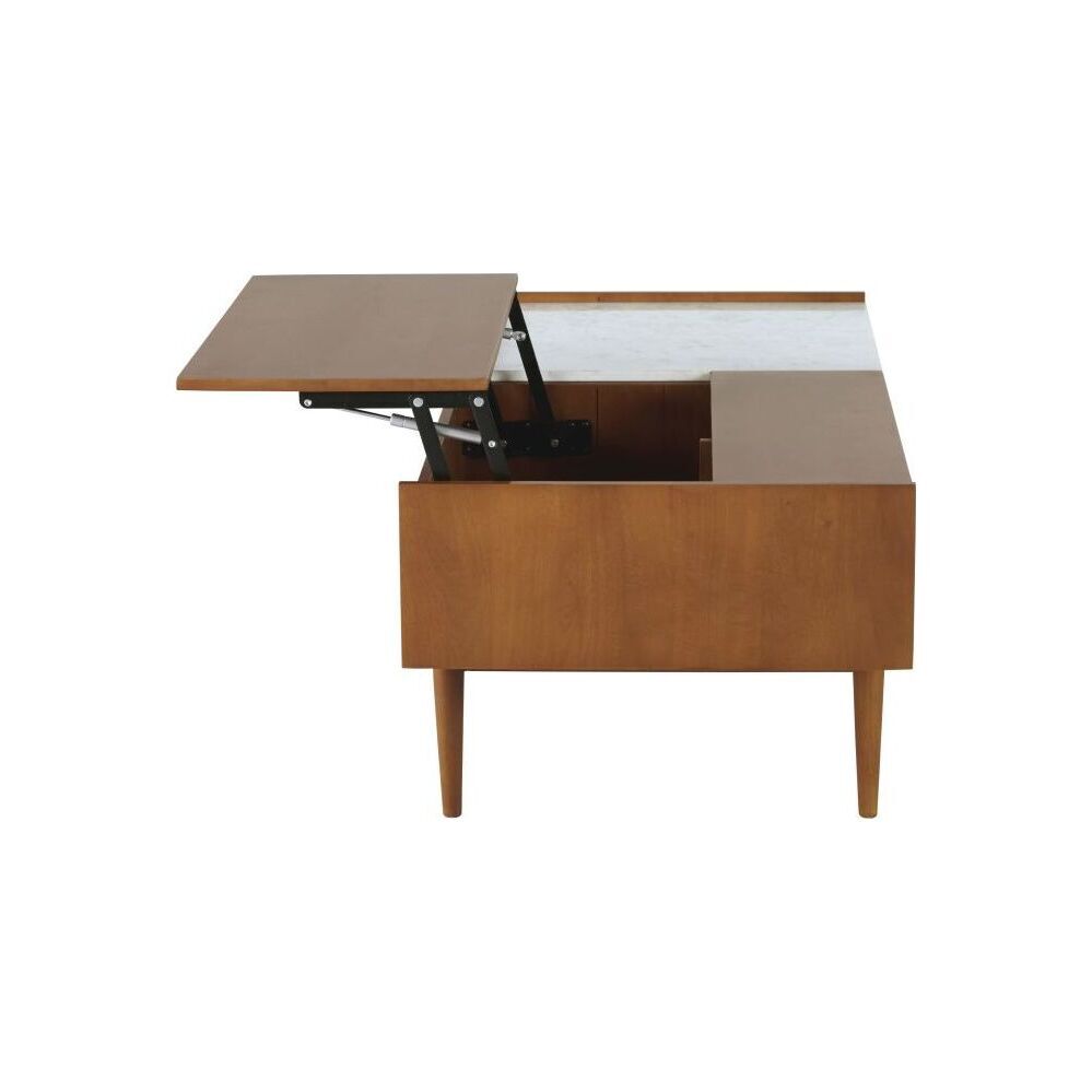 Lift top coffee table in solid mango wood and white marble – image 2