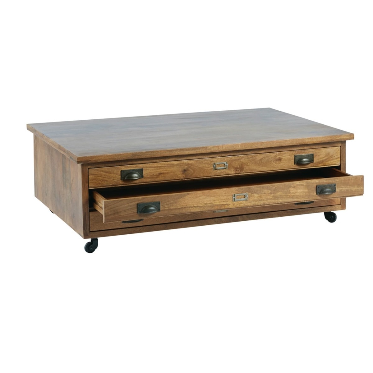 Solid Mango Wood 3-Drawer Wheeled Coffee Table Hipster – image 3