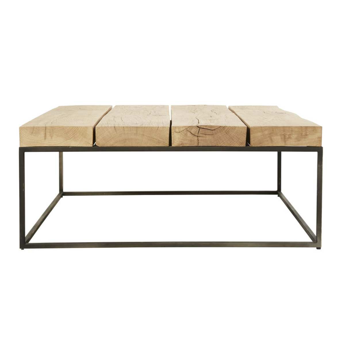 Square Black Metal and Solid Oak Coffee Table Magnus – image 3