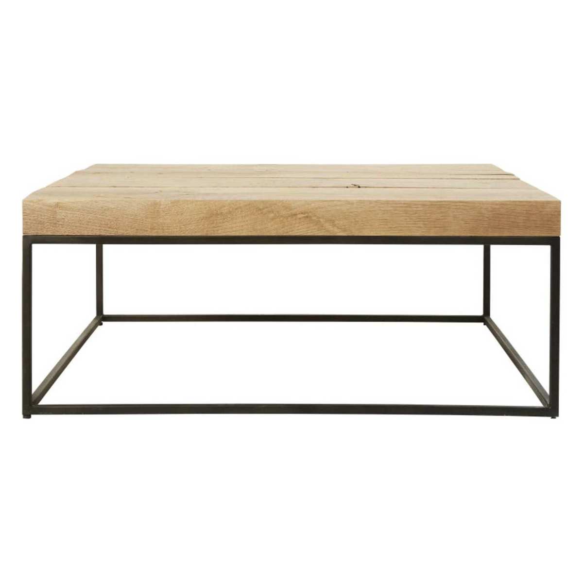 Square Black Metal and Solid Oak Coffee Table Magnus – image 2