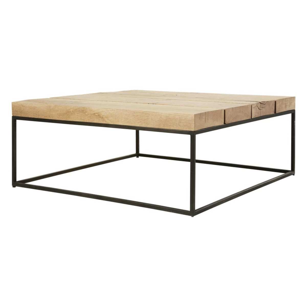 Square Black Metal and Solid Oak Coffee Table Magnus – image 1