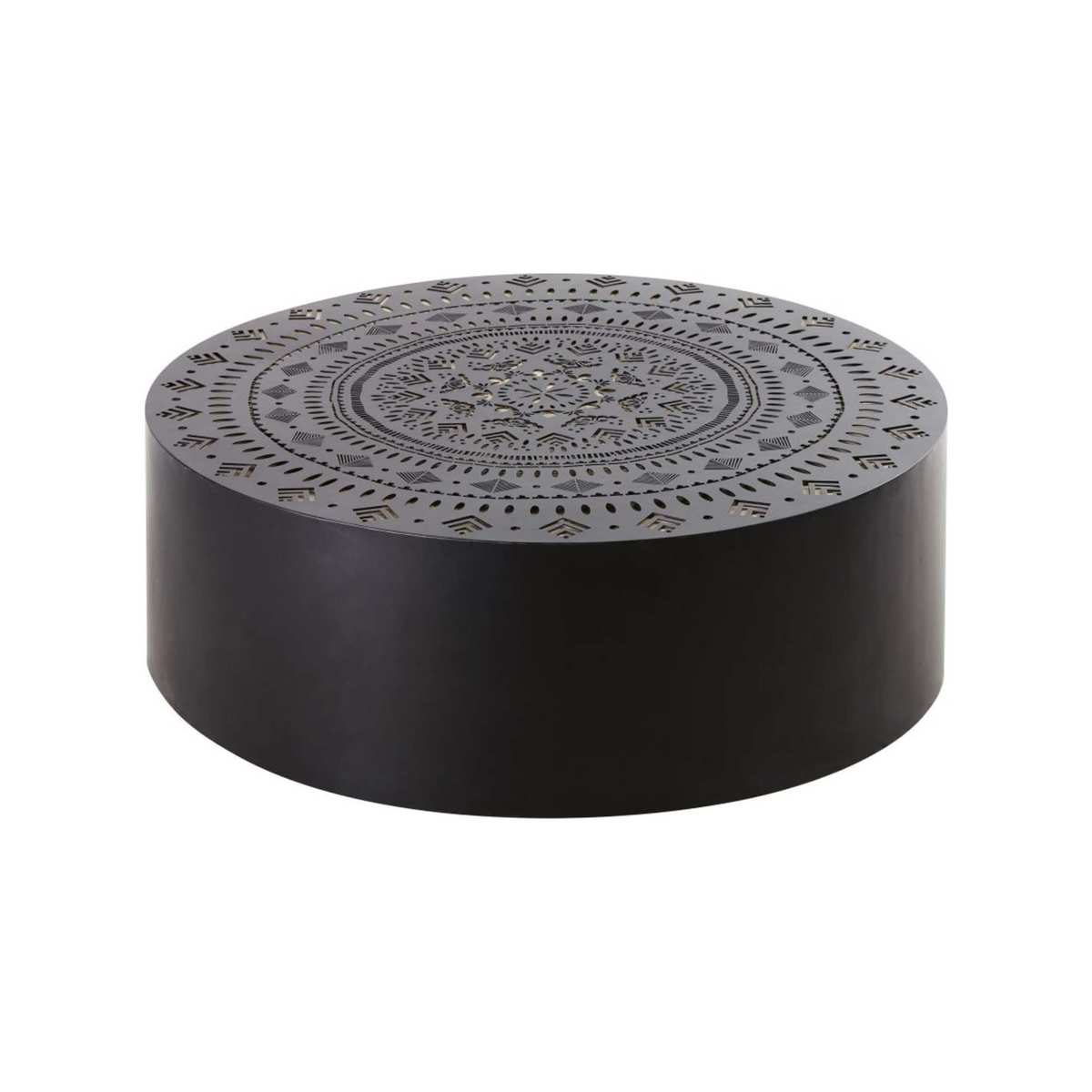 Round Black Metal Coffee Table with Cut Out Print Mayana – image 1